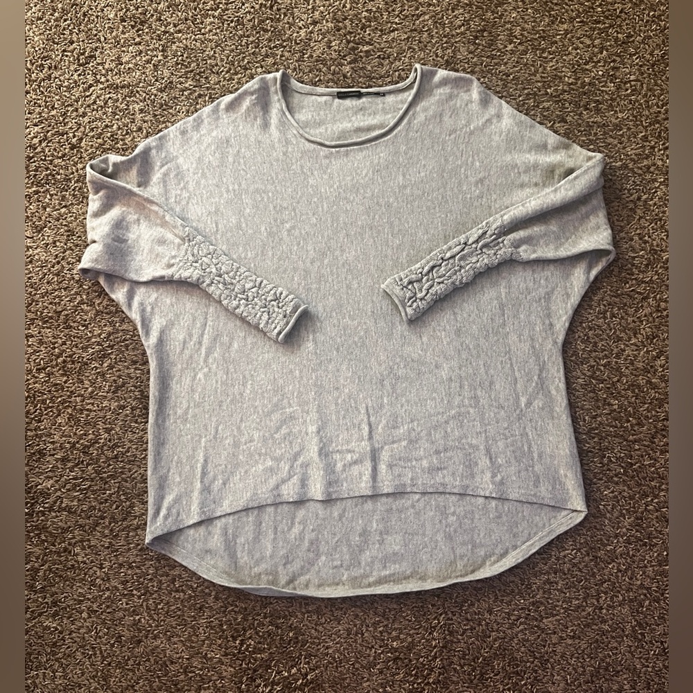 Elegant Gray Dolman Sleeve Small/Medium Cable Knit Sweater